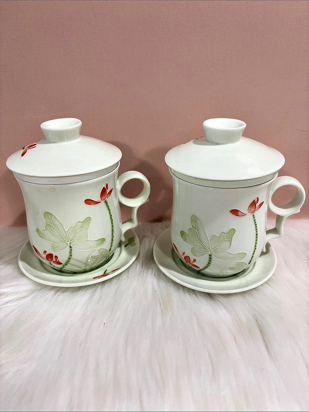 Teavana Floral Tea Cups with Infusers White & Green